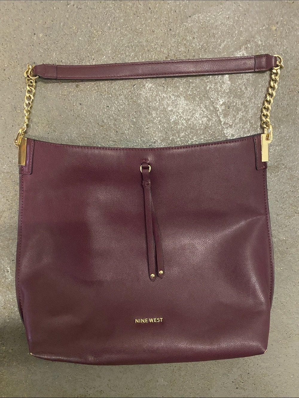 Nine West Plum Leather Shoulder Bag with Gold Chain
